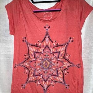 Lucky Brand Women's Orange Mandala Short Sleeve Tee
